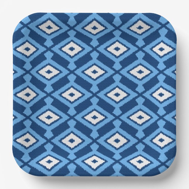 Ikat Pattern - Indigo and Denim Blue Paper Plates (Front)