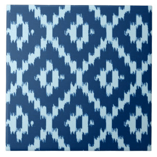 Ikat pattern - Indigo and pale ice blue Tile