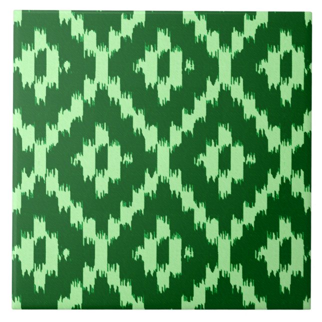 Ikat pattern - Pine green and pale green Tile (Front)