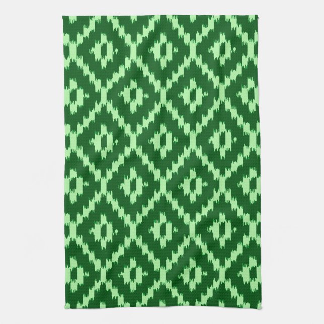Ikat pattern - Pine green and pale green Towel (Vertical)