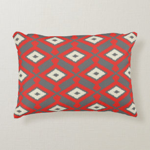 Ikat Pattern - Red, Grey and Beige Accent Pillow