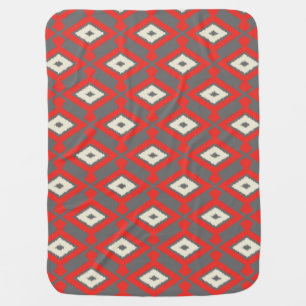 Ikat Pattern - Red, Grey and Beige Baby Blanket