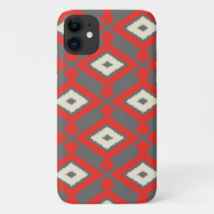 Ikat Pattern - Red, Grey and Beige iPhone 11 Case