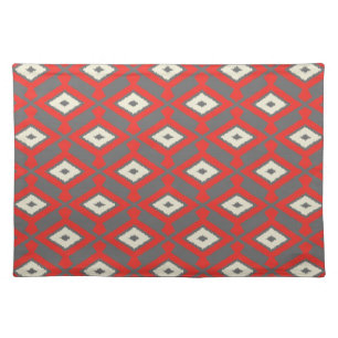Ikat Pattern - Red, Grey and Beige Cloth Placemat