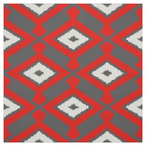 Ikat Pattern - Red, Grey and Beige Fabric