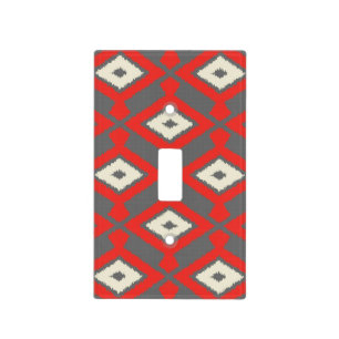 Ikat Pattern - Red, Grey and Beige Light Switch Cover