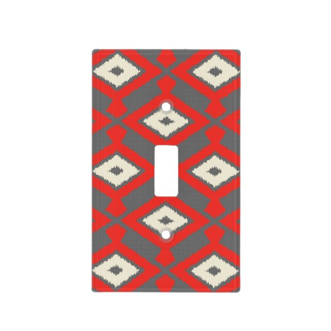 Ikat Pattern - Red, Grey and Beige Light Switch Cover (Front)