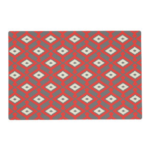 Ikat Pattern - Red, Grey and Beige Placemat