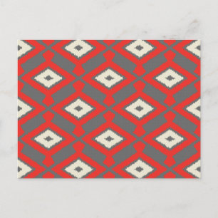 Ikat Pattern - Red, Grey and Beige Postcard