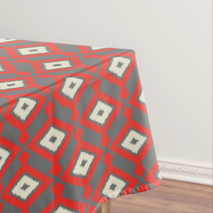 Ikat Pattern - Red, Grey and Beige Tablecloth