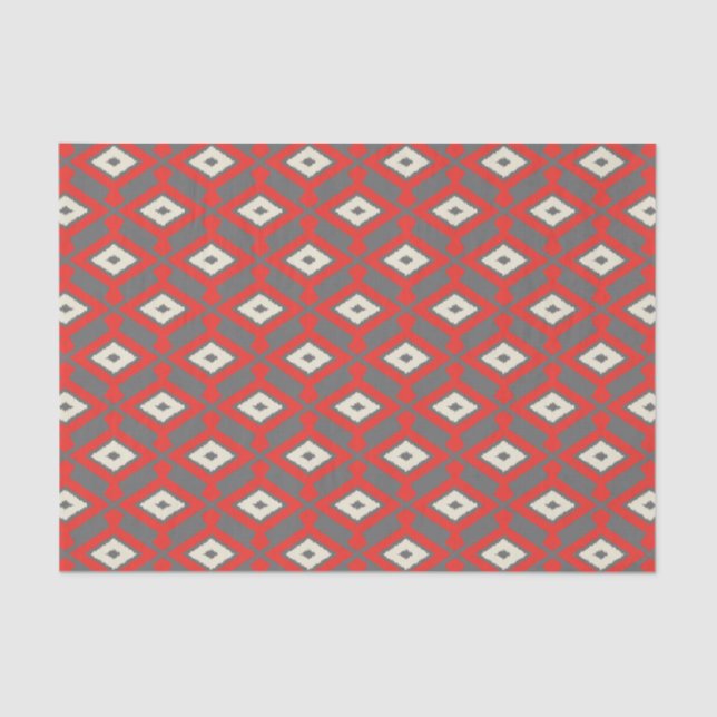Ikat Pattern - Red, Grey and Beige Tissue Paper (Front)