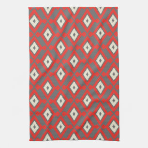 Ikat Pattern - Red, Grey and Beige Towel