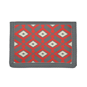 Ikat Pattern - Red, Grey and Beige Trifold Wallet