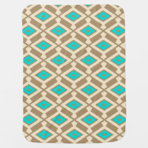 Ikat Pattern - Turquoise, Taupe and Beige Baby Blanket