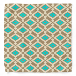 Ikat Pattern - Turquoise, Taupe and Beige Bandana