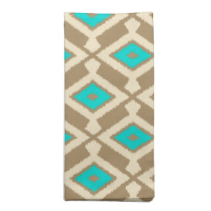 Ikat Pattern - Turquoise, Taupe and Beige Cloth Napkin