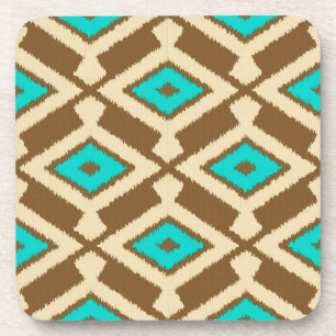 Ikat Pattern - Turquoise, Taupe and Beige Coaster