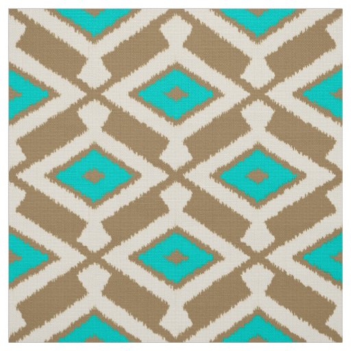 Ikat Pattern - Turquoise, Taupe and Beige Fabric