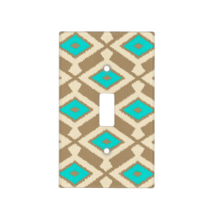 Ikat Pattern - Turquoise, Taupe and Beige Light Switch Cover