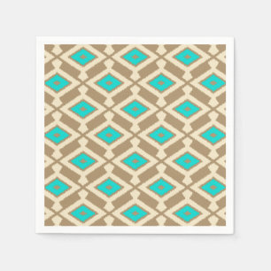 Ikat Pattern - Turquoise, Taupe and Beige Paper Napkins