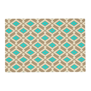 Ikat Pattern - Turquoise, Taupe and Beige Placemat