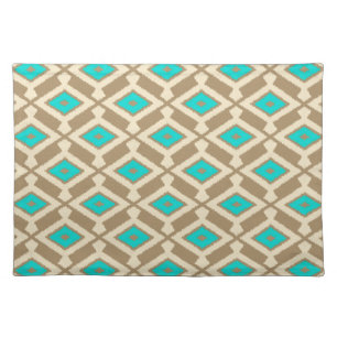 Ikat Pattern - Turquoise, Taupe and Beige Placemat