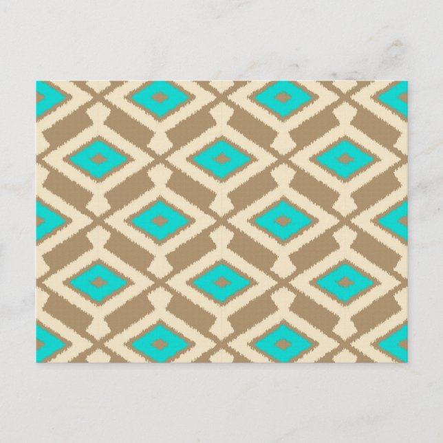 Ikat Pattern - Turquoise, Taupe and Beige Postcard (Front)