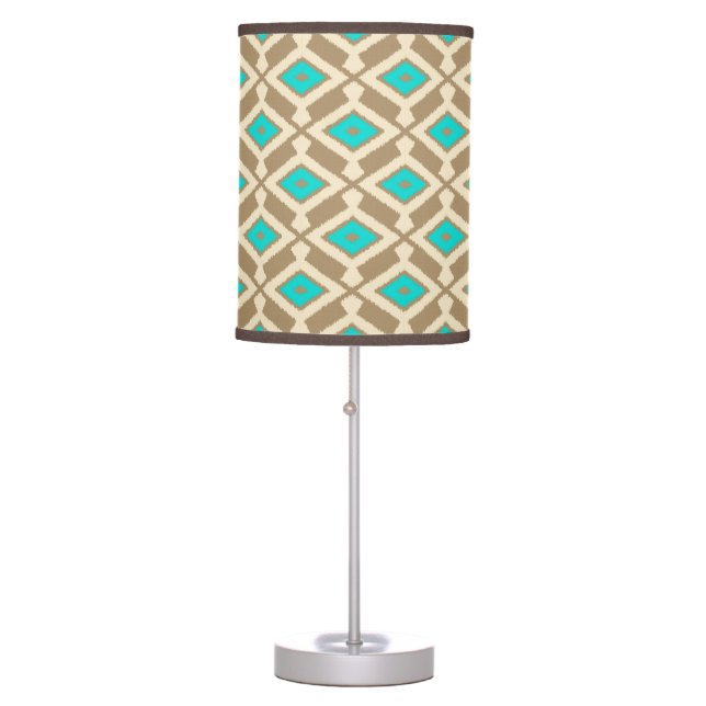 Ikat Pattern - Turquoise, Taupe and Beige Table Lamp (Front)
