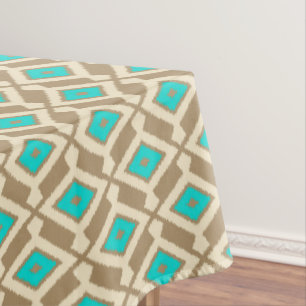 Ikat Pattern - Turquoise, Taupe and Beige Tablecloth