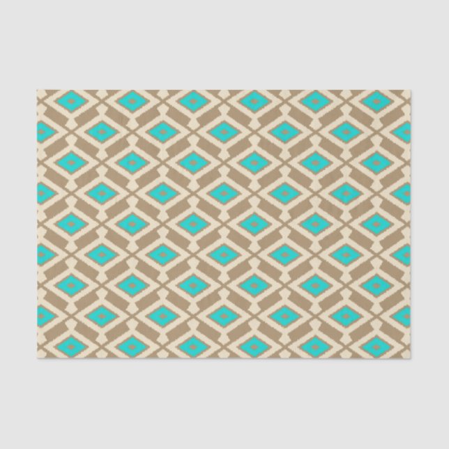 Ikat Pattern - Turquoise, Taupe and Beige Tissue Paper (Front)