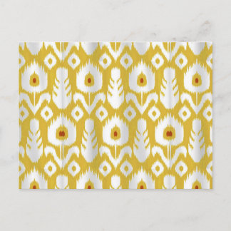 Ikat Peacock Feather Floral Gold Postcard