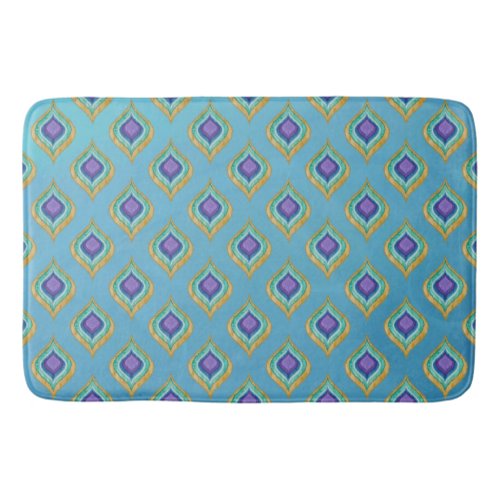 IKAT Peacock Feather Pattern Ombre Wash Background Bathroom Mat