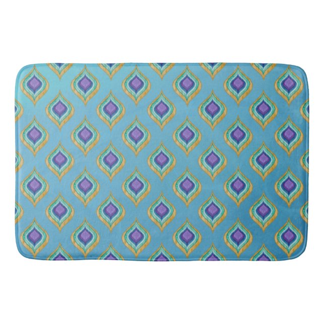 IKAT Peacock Feather Pattern Ombre Wash Background Bathroom Mat (Front)