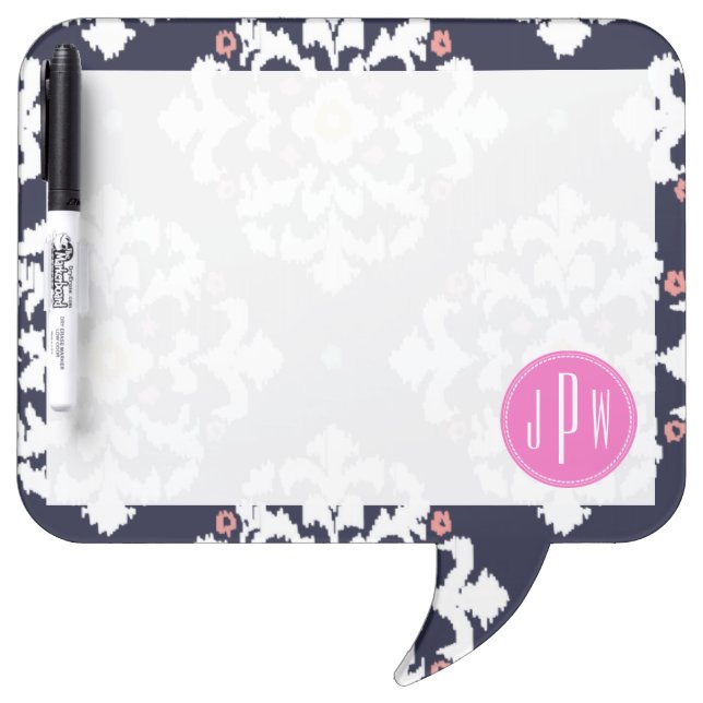 Ikat & Pink Monogram Dry-Erase Board (Front)