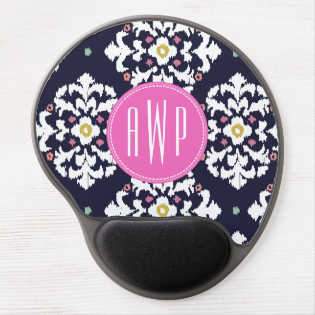 Ikat & Pink Monogram Gel Mouse Pad (Front)
