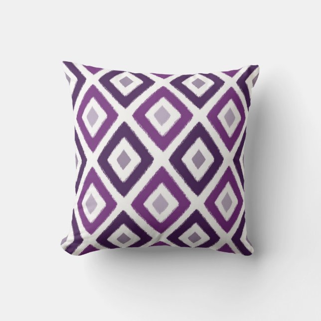 Ikat Purple Diamond Pattern Throw Pillow (Front)