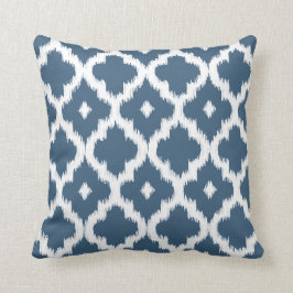 Ikat Quatrefoil Pattern Dark Denim Blue Throw Pillow