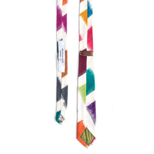 Ikat Rainbow Necktie w/Monogram Leather Tie Stay (Back)