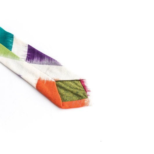 Ikat Rainbow Necktie w/Monogram Leather Tie Stay (Back)