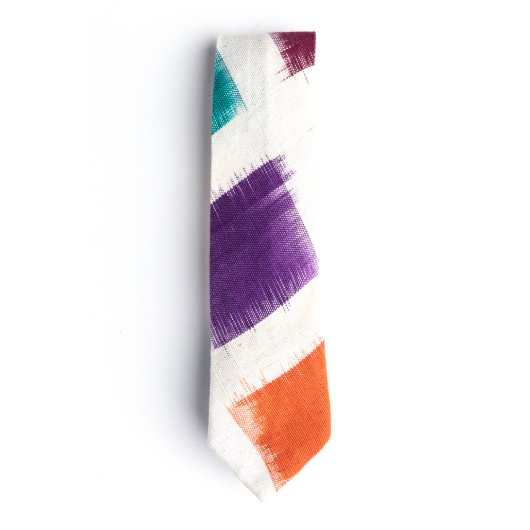 Ikat Rainbow Necktie w/Monogram Leather Tie Stay (Front)
