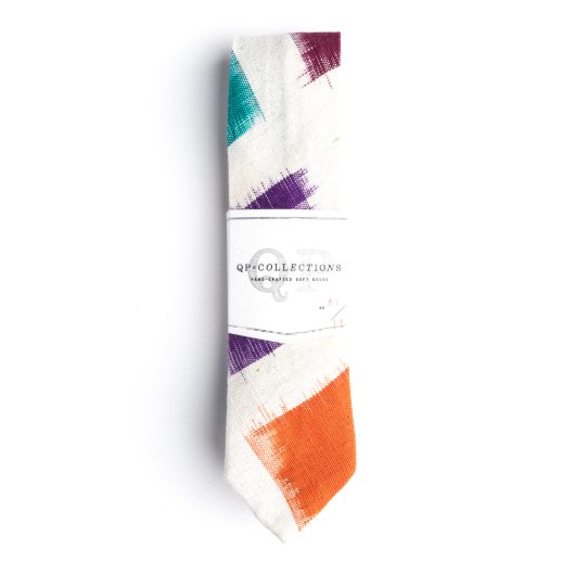Ikat Rainbow Necktie w/Monogram Leather Tie Stay (Front)