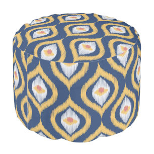 Ikat Series Ogee Blue Pouf