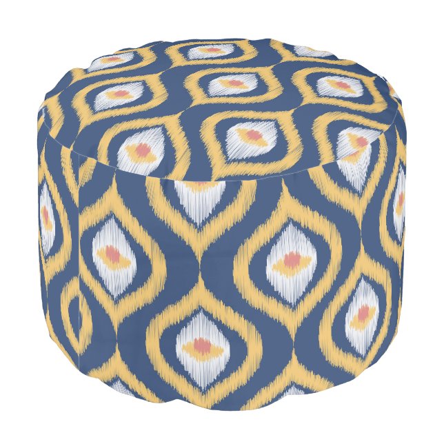 Ikat Series Ogee Blue Pouf (Angled Back)