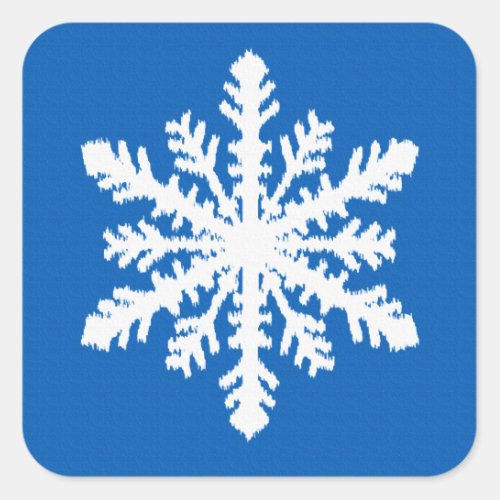 Ikat Snowflake 1 of 4 _ Cobalt blue and white Square Sticker