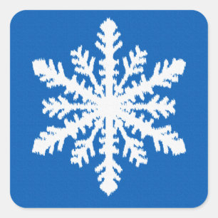 Ikat Snowflake 1 of 4 - Cobalt blue and white Square Sticker