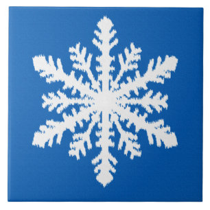 Ikat Snowflake 1 of 4 - Cobalt blue and white Tile