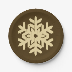 Ikat Snowflake - Beige and Chocolate Brown Paper Plates