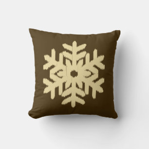 Ikat Snowflake - Beige and Chocolate Brown Throw Pillow