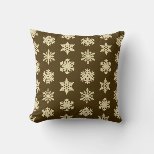 Ikat Snowflake _ Beige and Chocolate Brown Throw Pillow