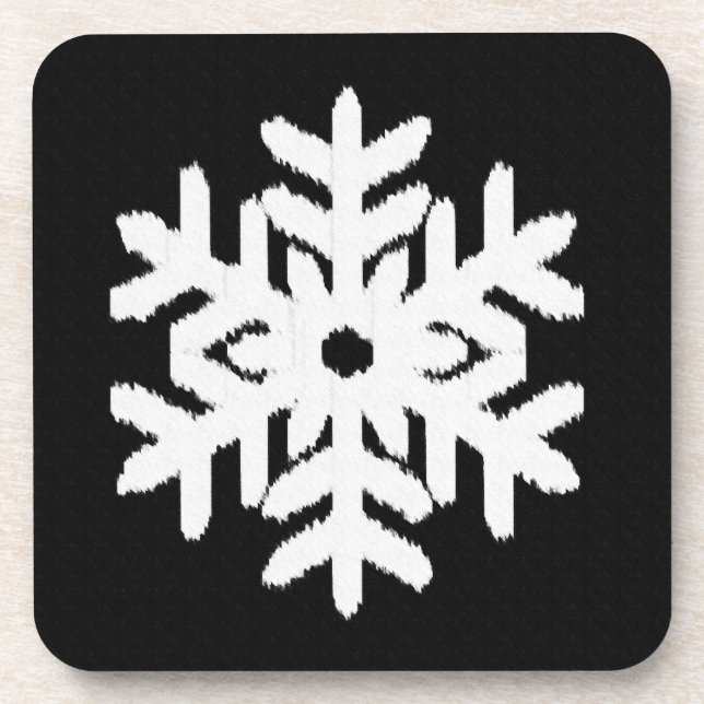 Ikat Snowflake - Black and white Beverage Coaster (Front)